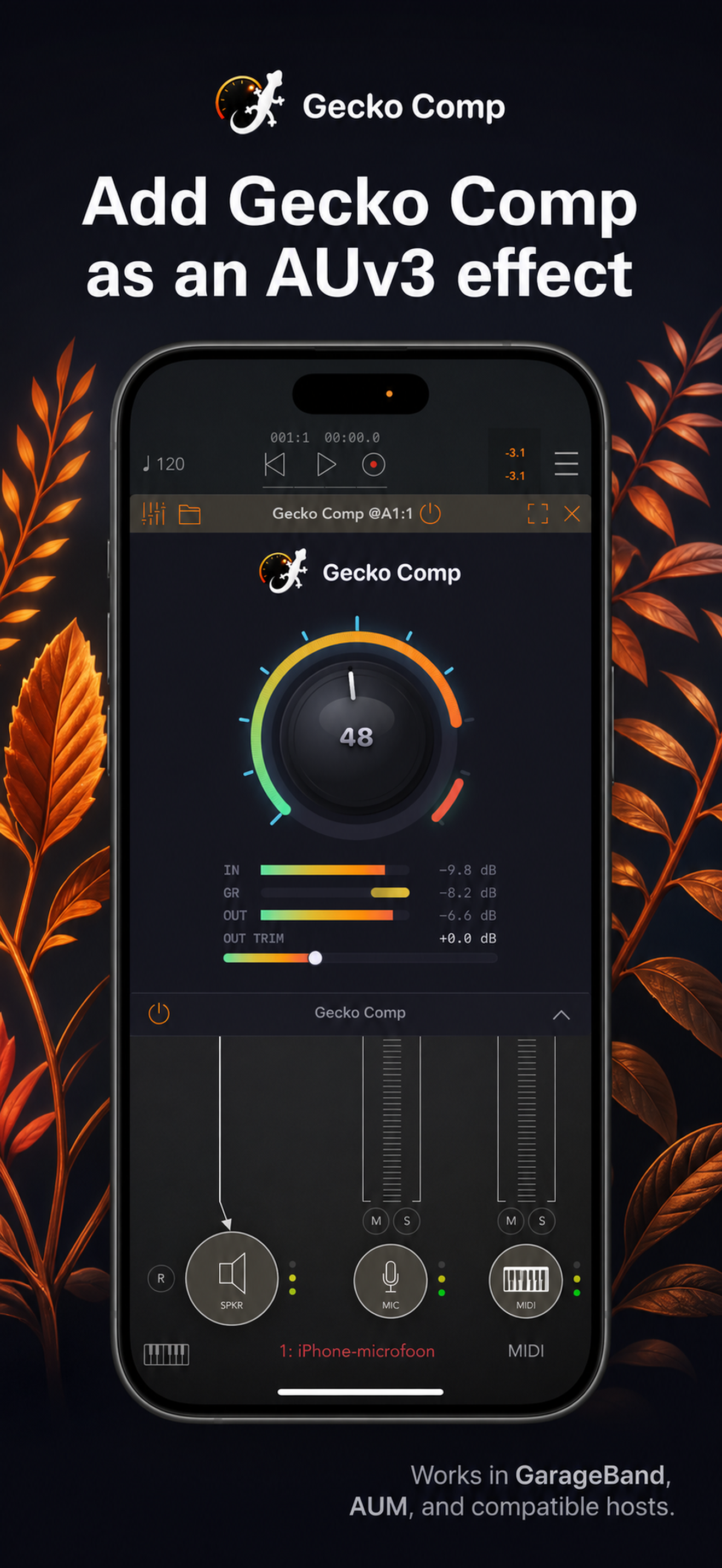 Gecko Comp als AUv3 in GarageBand